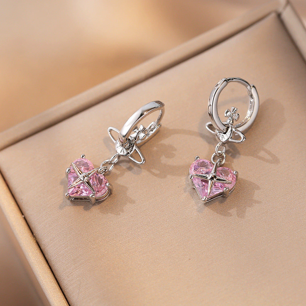 Women's Heart-shaped Zircon Ear Clip Sweet And Earrings