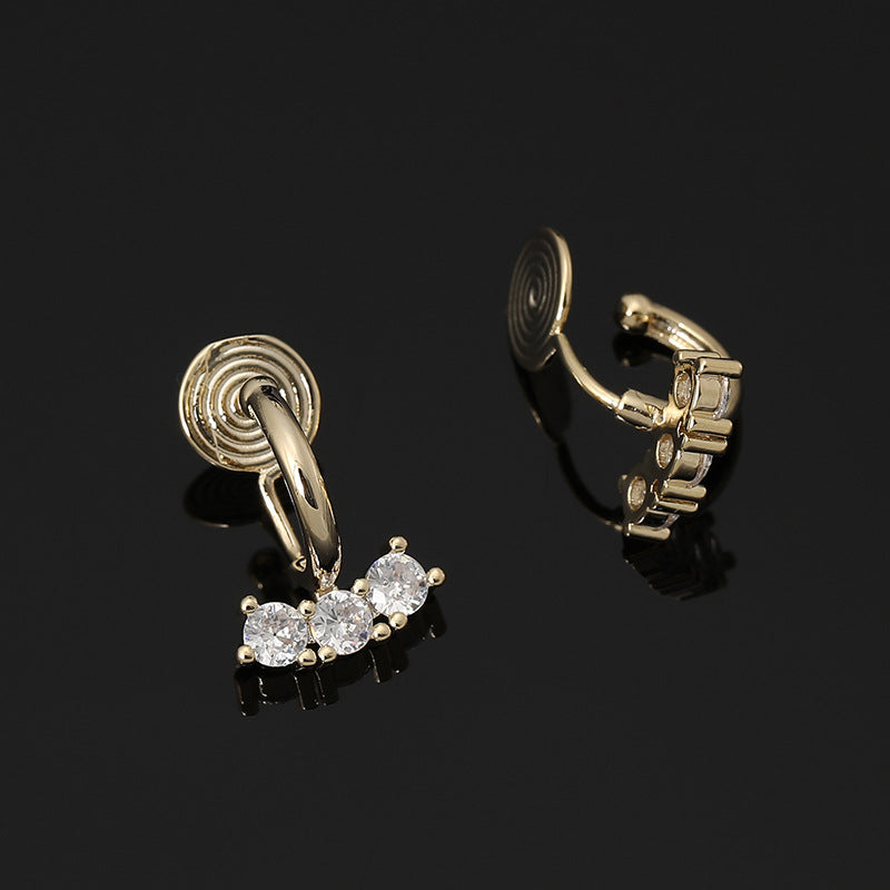 Three Zircon One-piece Mosquito Coil Niche Elegant Sier Ear Clip