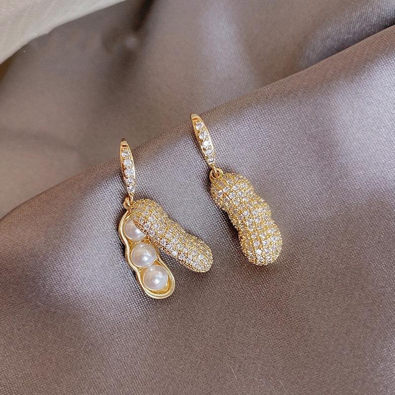 Shining Diamond Opening And Closing Imitation Pearl Earrings