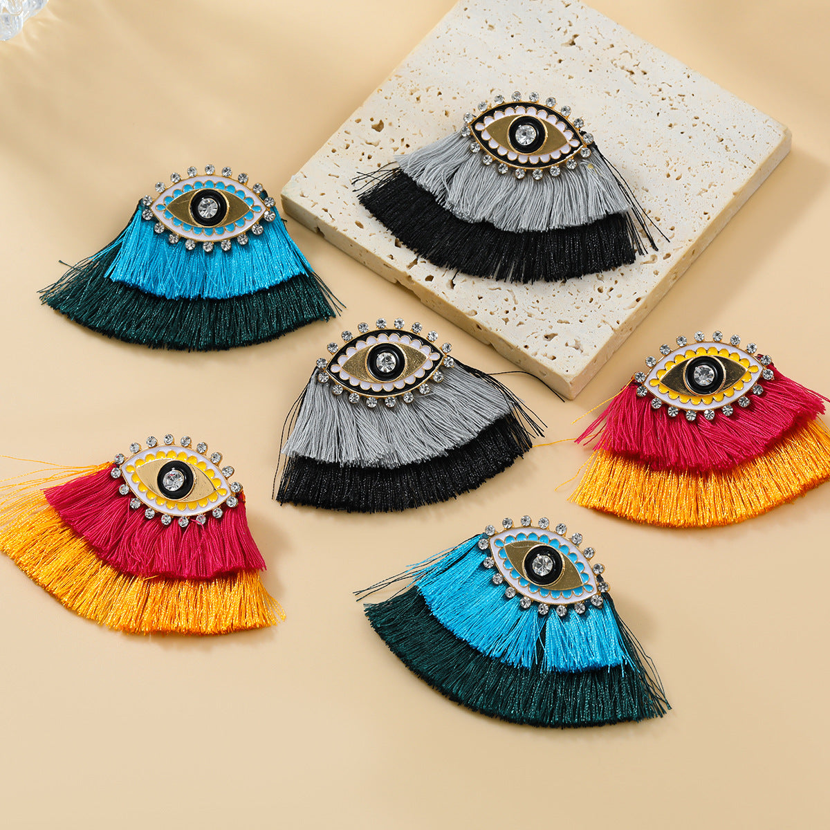 Alloy Dripping Oil Diamond Bohemian Devil Earrings
