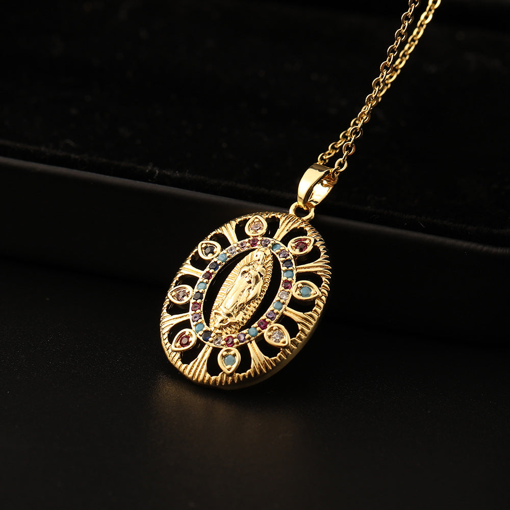 Women's Religious Copper Micro Inlay Colorful Zircon Pendant Necklaces
