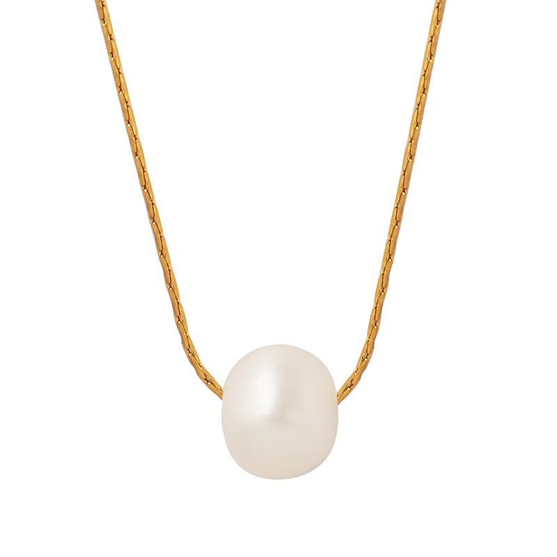 Natural Growth Freshwater Pearl Pendant Titanium Necklaces