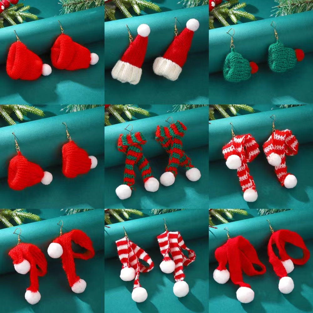 Christmas Style Knitted Wool Hat Scarf Earrings