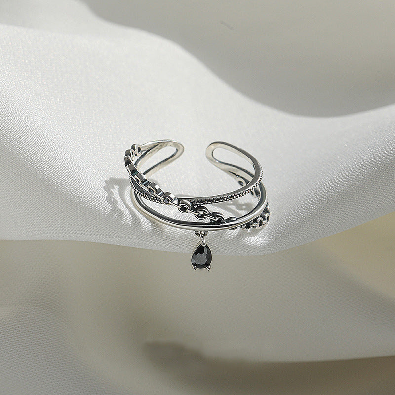 Kette Kreuz offenes Design Retro schwarze Strassringe