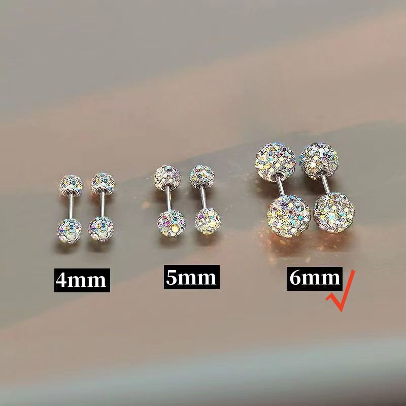 Women's Ear Sterling Sier Zircon Rhinestone Screw Bone Full Stud Earrings