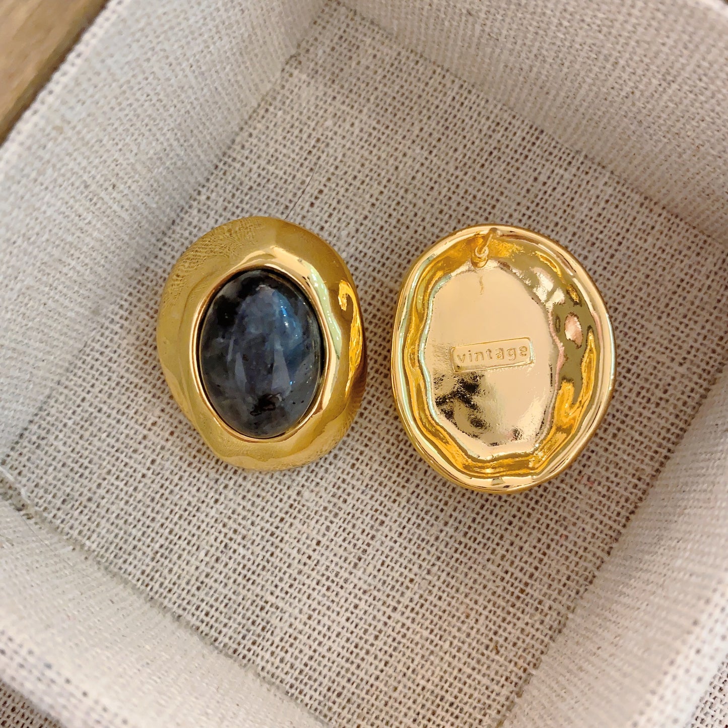 Boucles d'oreilles rétro en verre ovale doré pour femmes, Noble Sister
