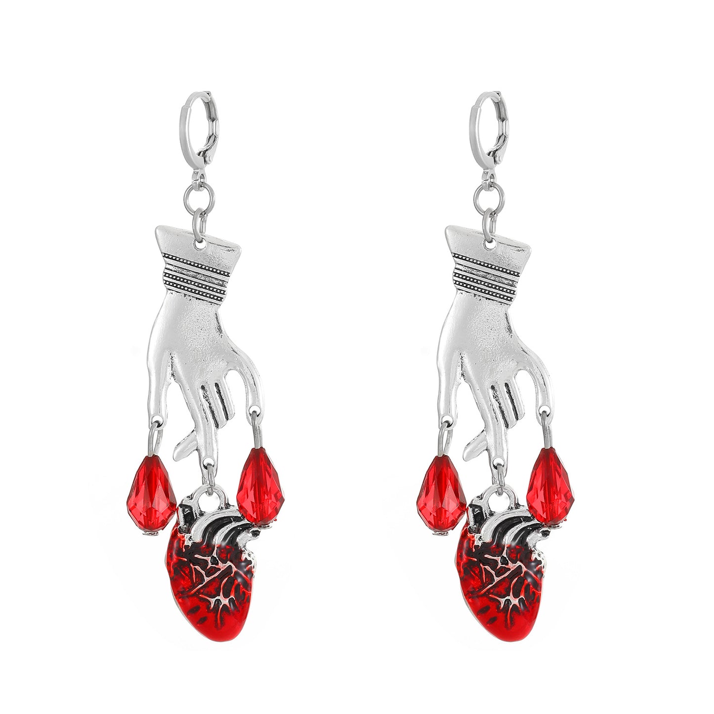 Gothic Dark Blood Drop Heart Palm Female Style Earrings