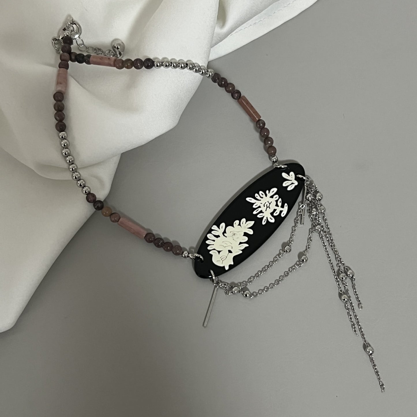 Story Chinese Style Stone Shell Tassel Chain Rings