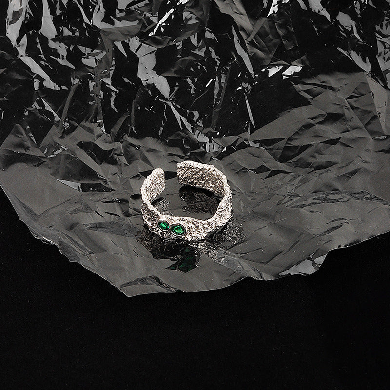 Niche Design Texture Irregular Surface Zircon Temperament Rings