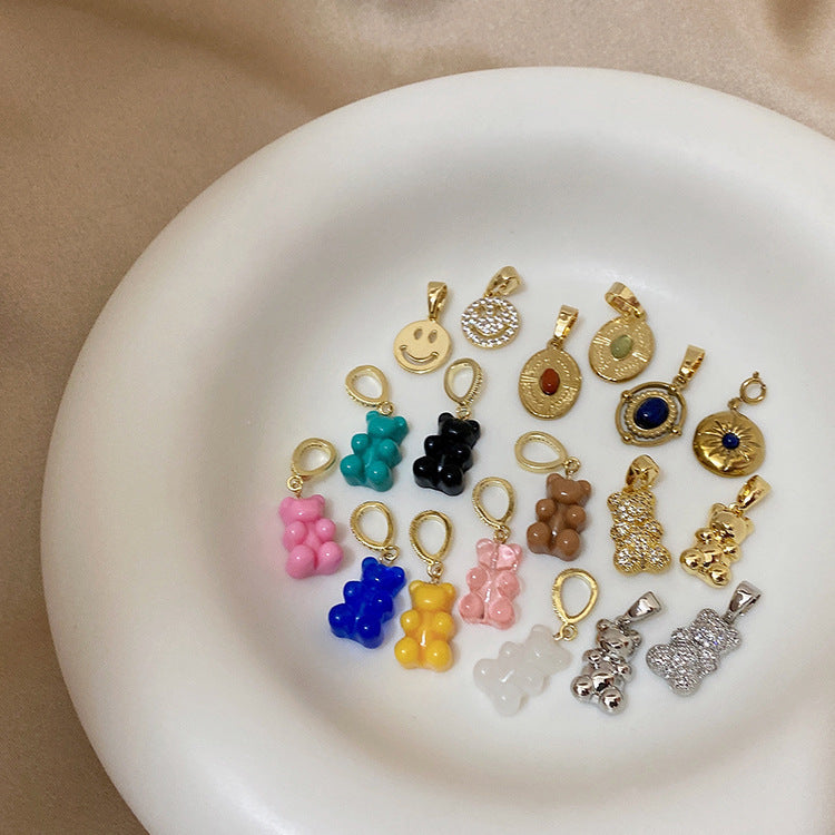 Colliers féminins avec pendentif Smiley en métal ours transparent