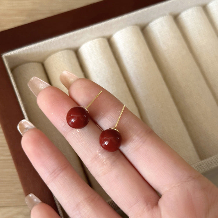 Rote Perlenohrringe für Damen im französischen Stil, Retro-Minority-Ohrringe