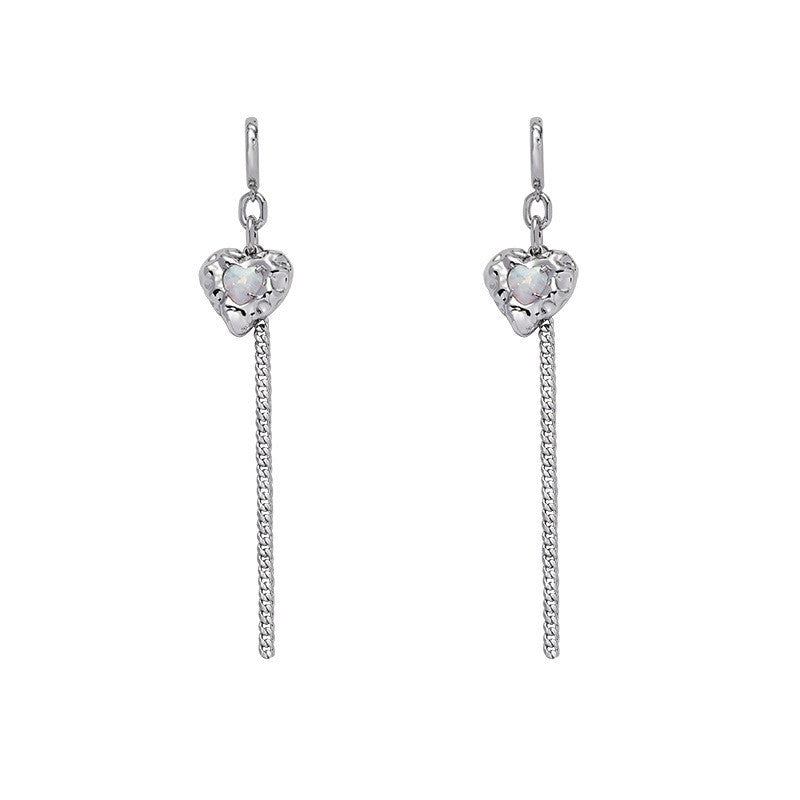 Texture Female Tassel Design High Sense Sweet Sier Needle Earrings