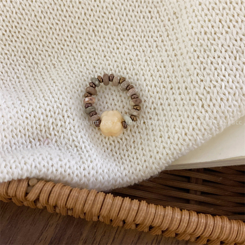 Steinglas Muschelperlen aufgereiht Vintage Ringe