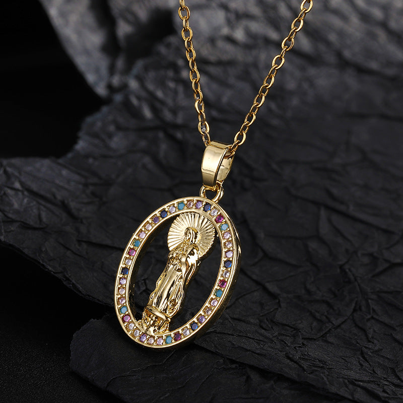 Women's Religious Copper Micro Inlay Colorful Zircon Pendant Necklaces