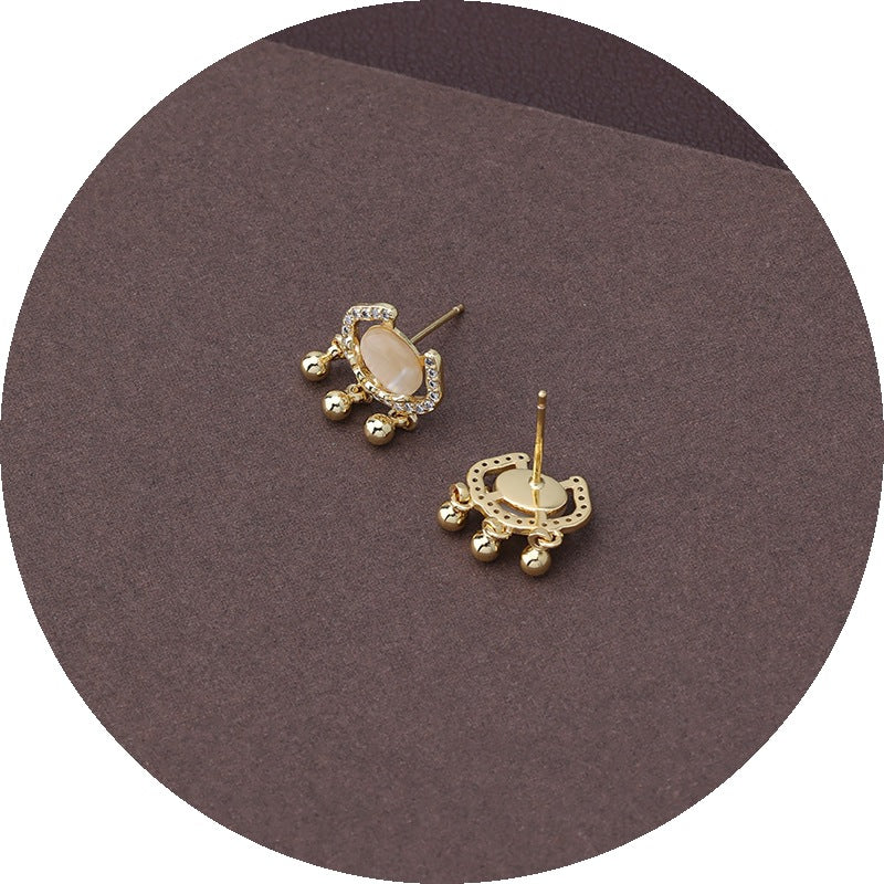 Longevity Lock Opal Female Temperament Peace Buckle Earrings