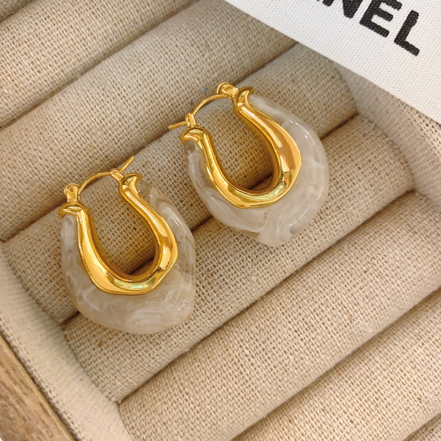 Vintage Metallic Amber Acrylic Ear Irregular Earrings