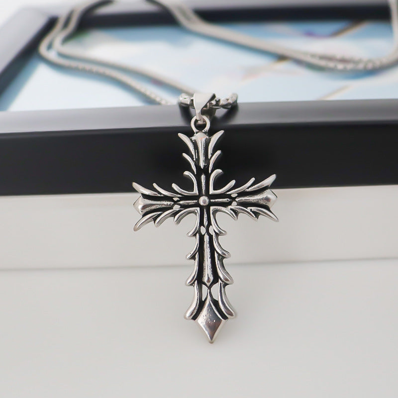 Colliers hauts avec pendentif croix vintage en acier inoxydable
