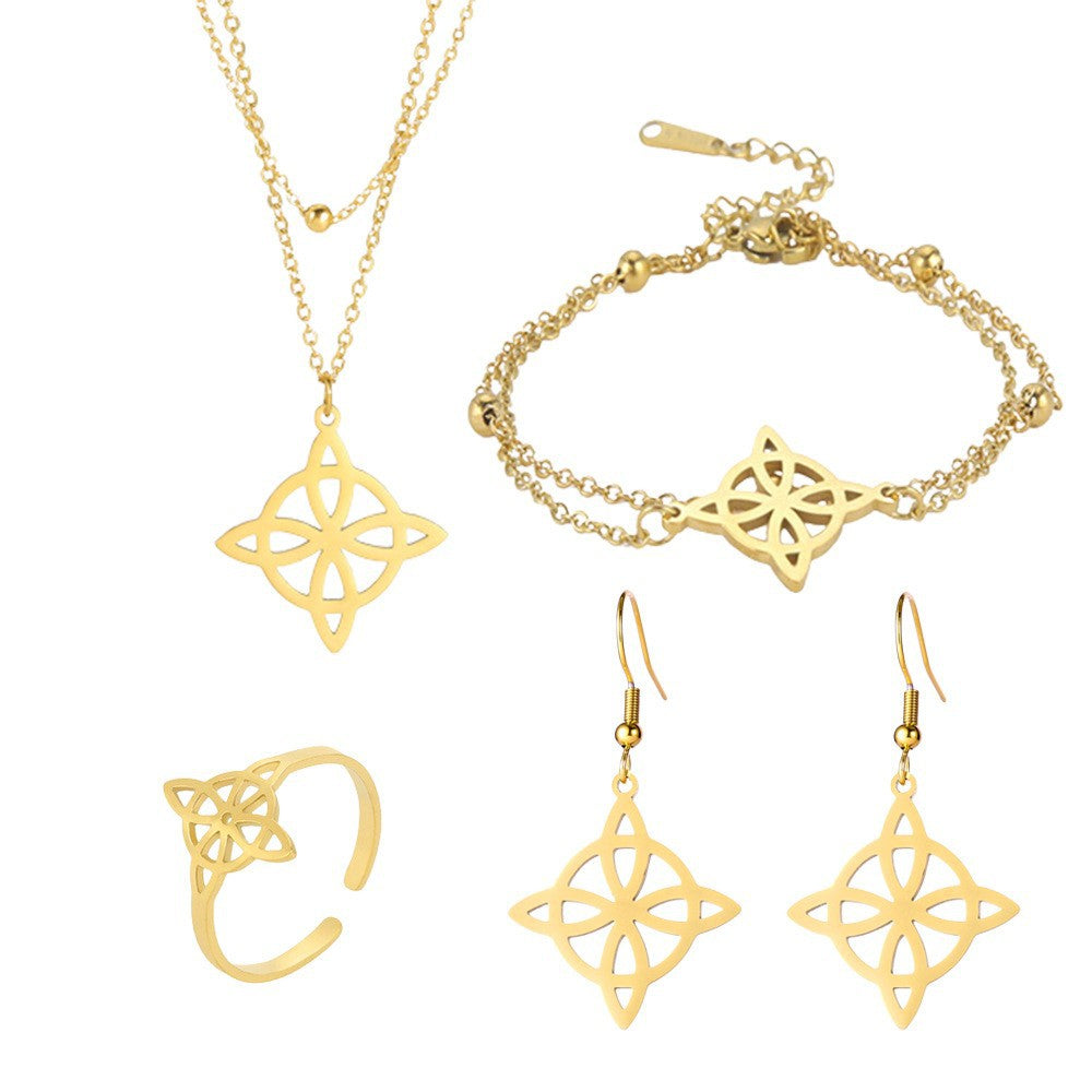 Witch Knot S-shaped Cut Stainless Steel Jewelry Set