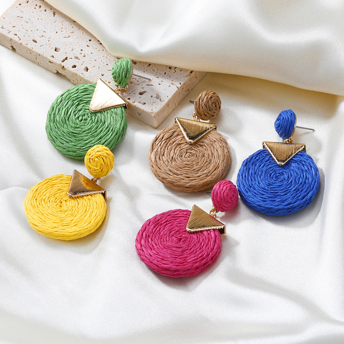 Summer Raffia Female Stylish Round Bohemian Earrings