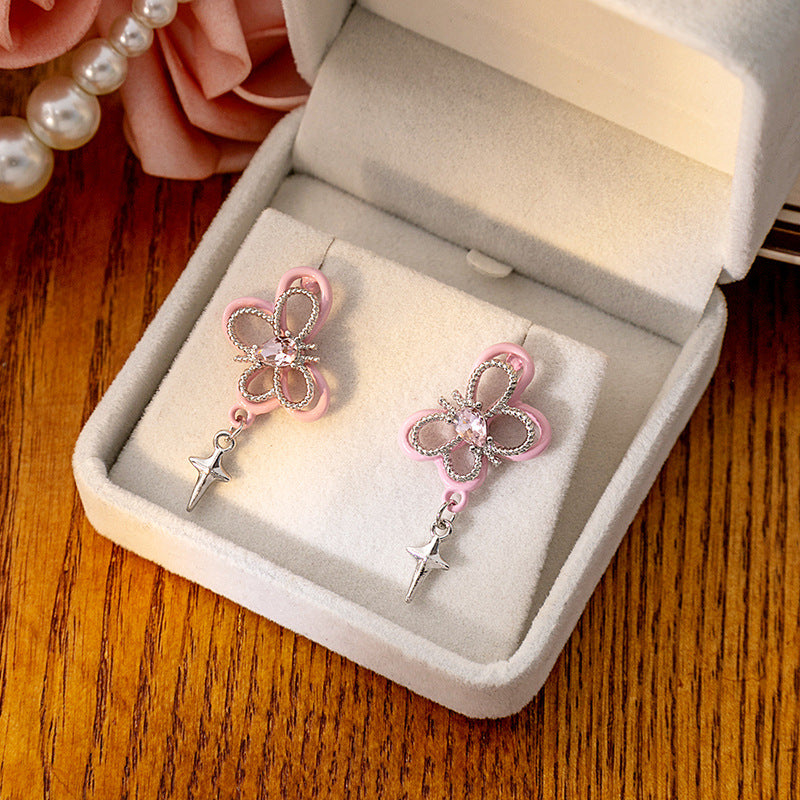Boucles d'oreilles papillon creuses en forme d'aiguille Sier