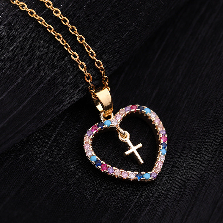 Fashion Ornament Colorful Zircon Geometric Cross Necklaces