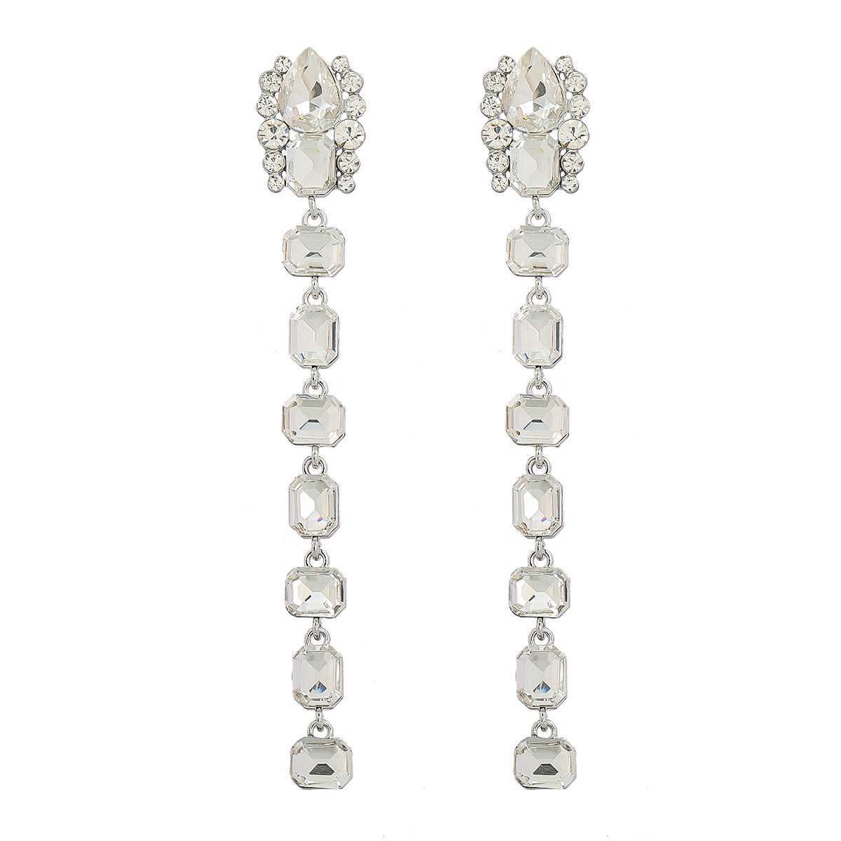 Diamond Geometric Glass Drill Long Eardrop Earrings