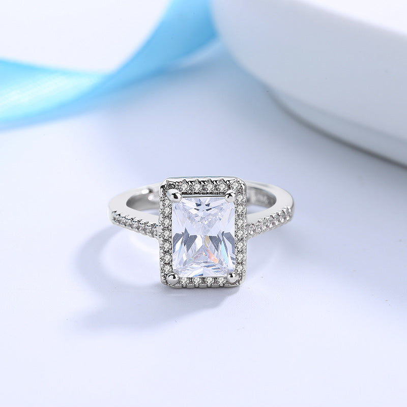 Women's Simple Square Diamond Super Flash Proposal Rhinestone Double Layer Rings