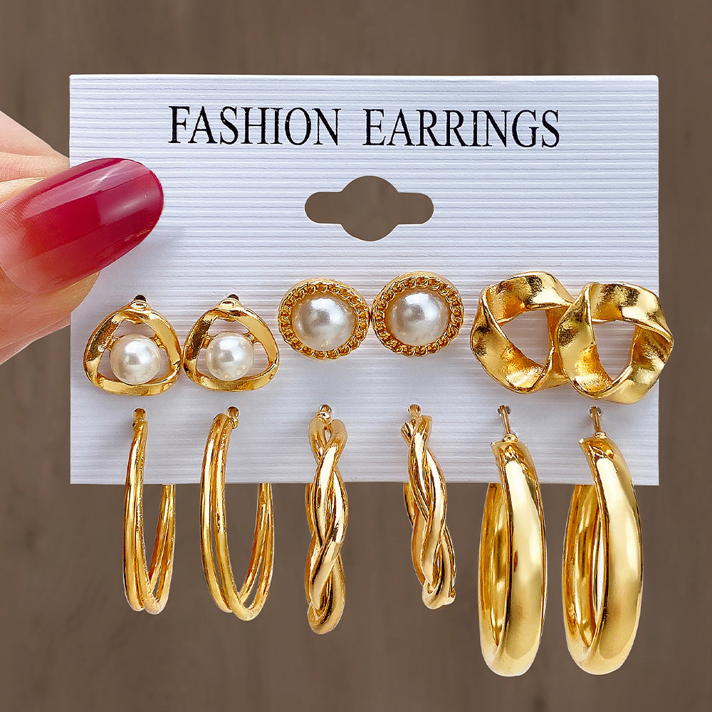 Women's Geometric Circle And Pearl Butterfly Exaggerated Earrings
