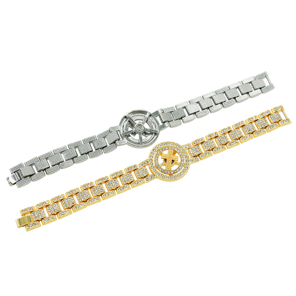 Herren kreative Hip Hop drehbare Cross Watch Chain Brace Armbänder