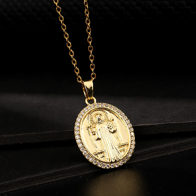 Women's Religious Copper Micro Inlay Colorful Zircon Pendant Necklaces