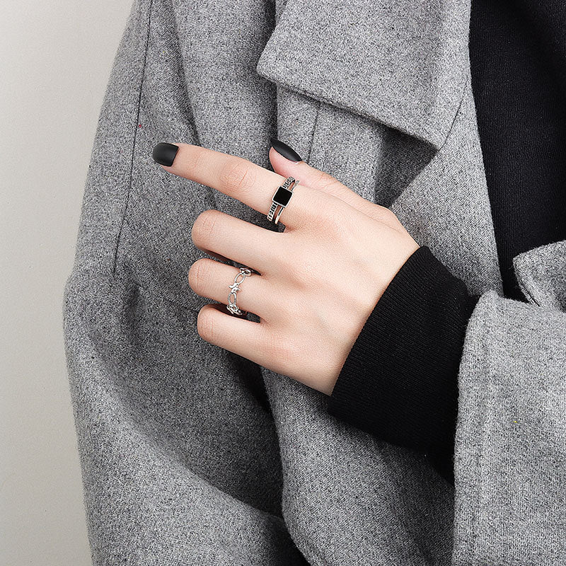 Epoxy Geometric Square Chain Open Trendy Rings