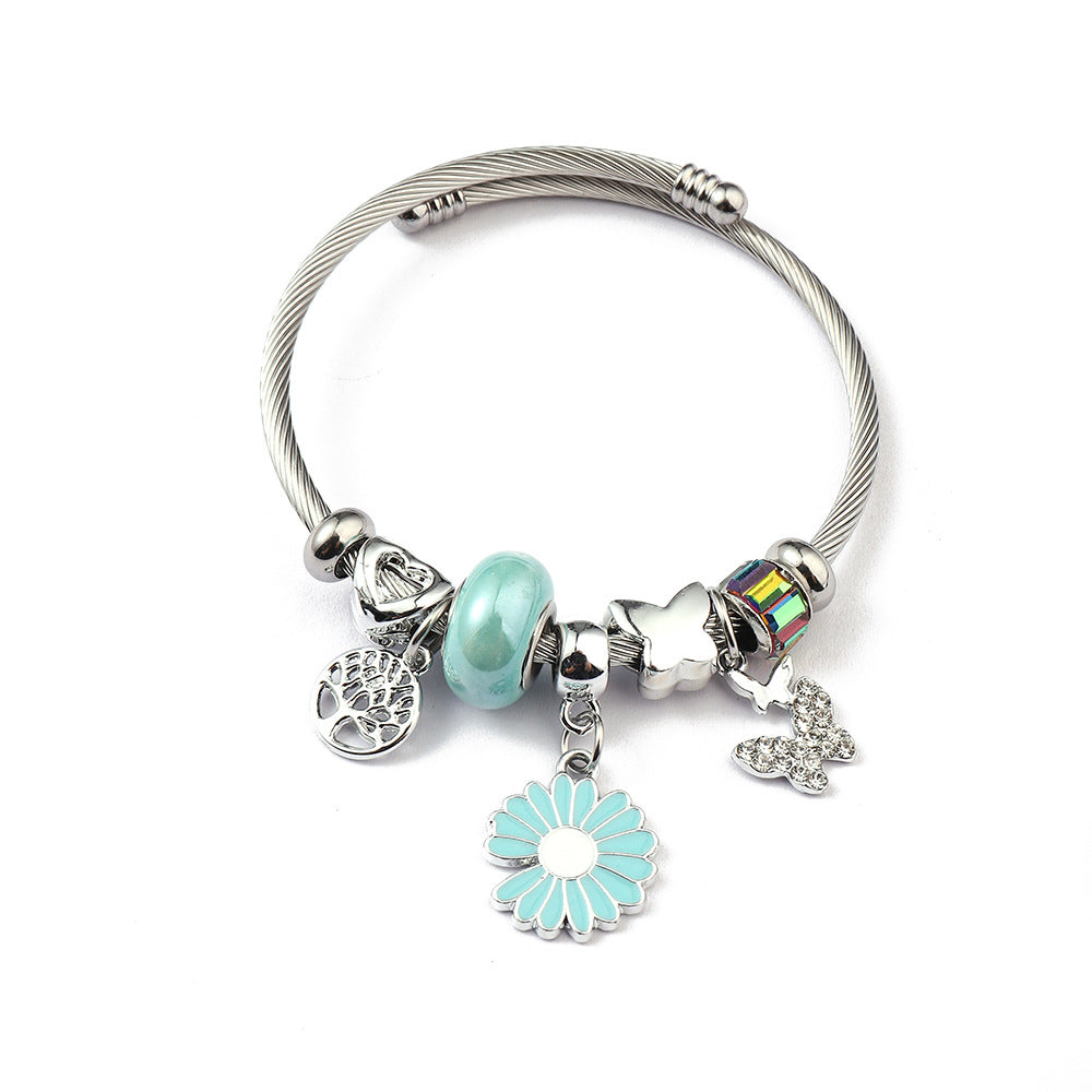Stainless Steel Titanium Chrysanthemum Sweet Home Bracelets
