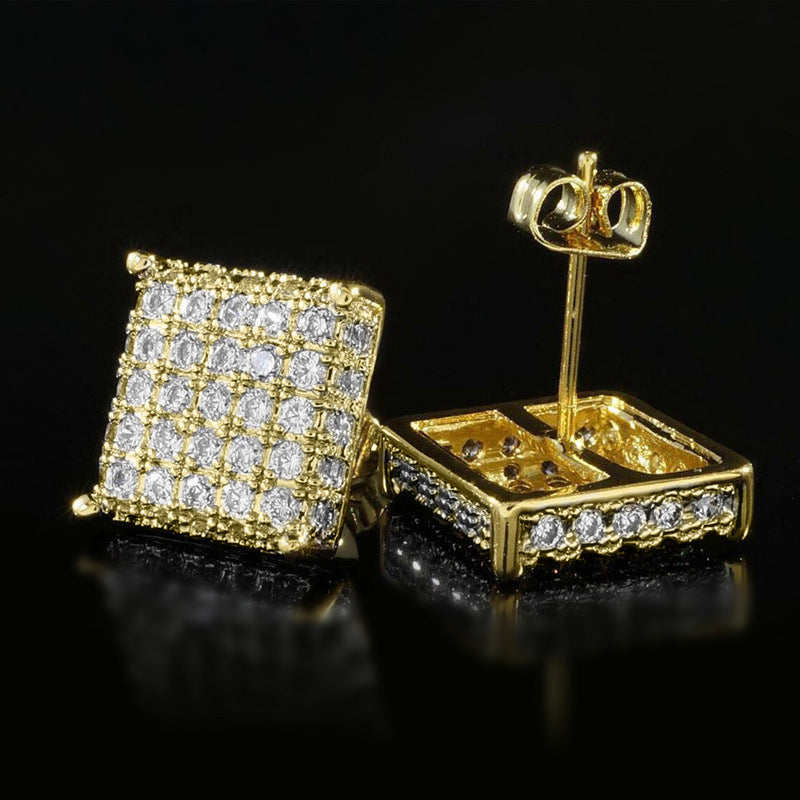Shi Hip Hop Style Copper Micro Inlaid Zircon Earrings