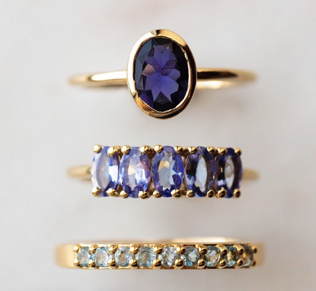 Women's Ornament Blue Diamond Three-piece Suit Wind Rings