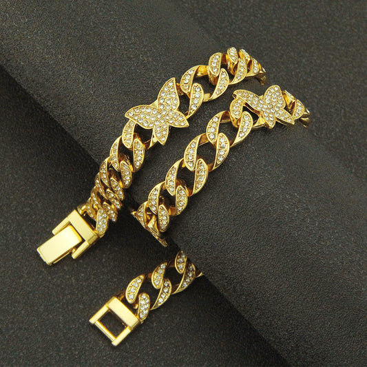 Hip-Hop-Halsketten mit Schmetterlings-Strass-Schlüsselbeinkette
