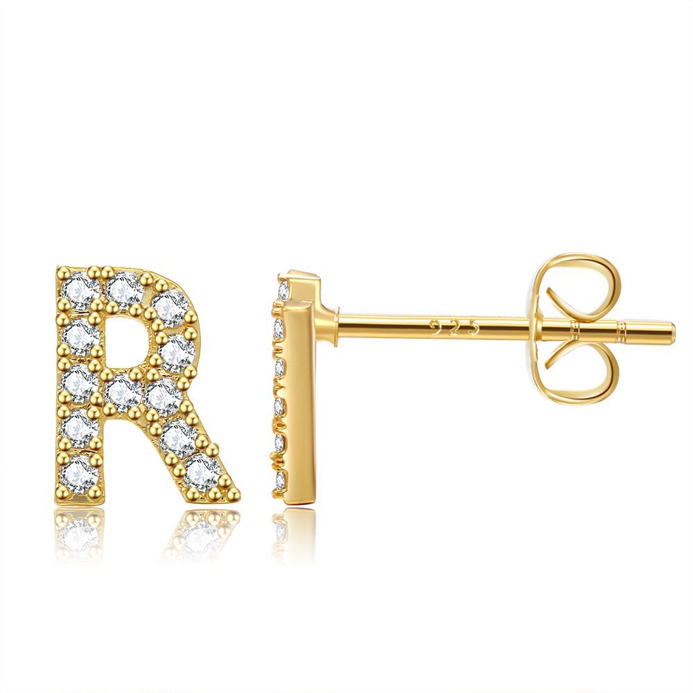 Women's Trend Small Alphabet Letter Brass Gold Earrings