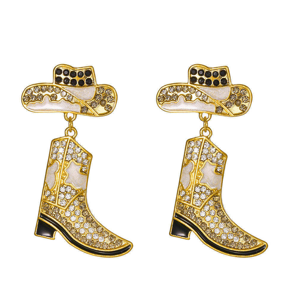 Alloy Drop Oil Diamond Western Denim Earrings