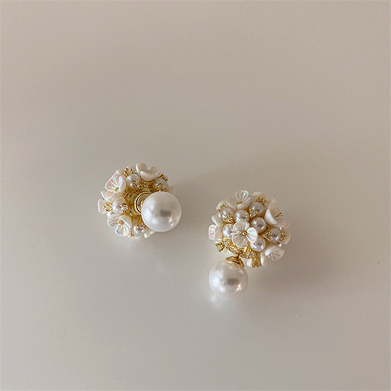 Sier Needle French Style Vintage Shell Earrings