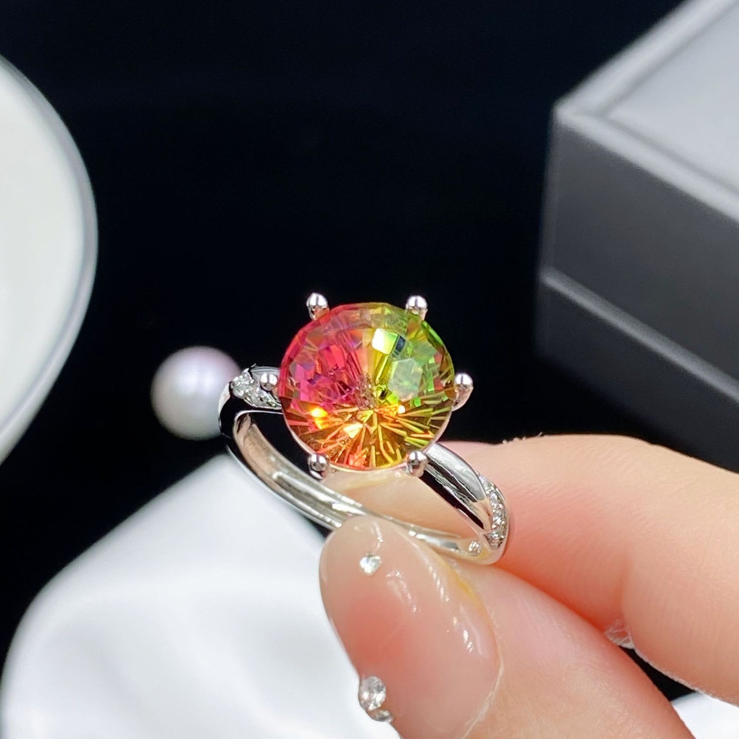 Colorful Tourmaline Open Female Fireworks Cutter Rings