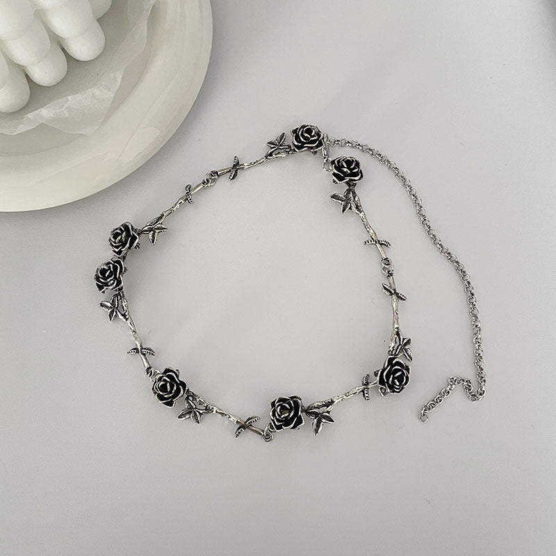 French Style Vintage Accessories Black Camellia Rose Necklaces