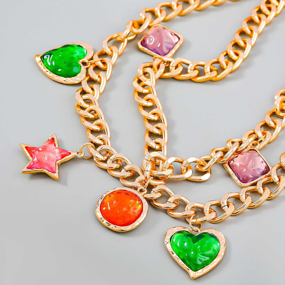 Women's Square Five-pointed Star Love Heart-shaped Resin Pendant Necklaces