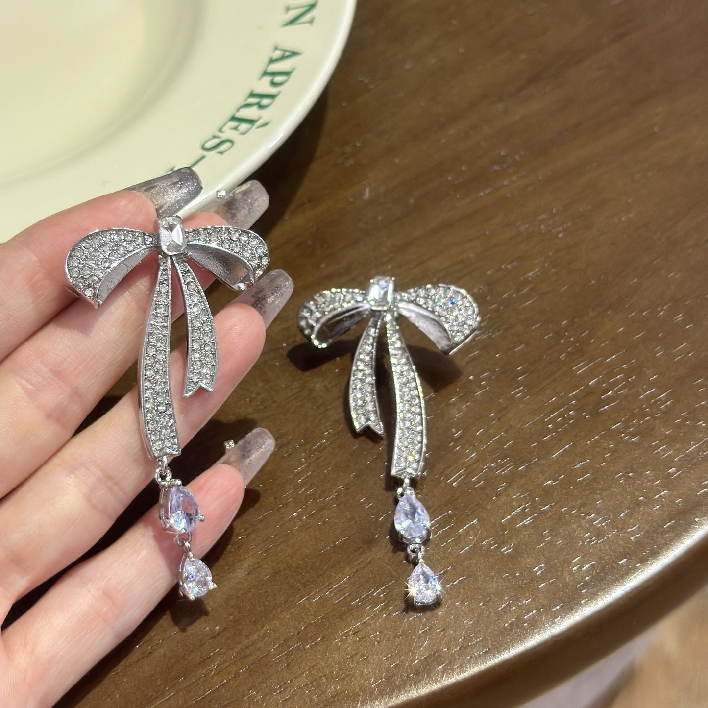Style Design Zircon Ribbon Bow Fairy Temperamental Earrings