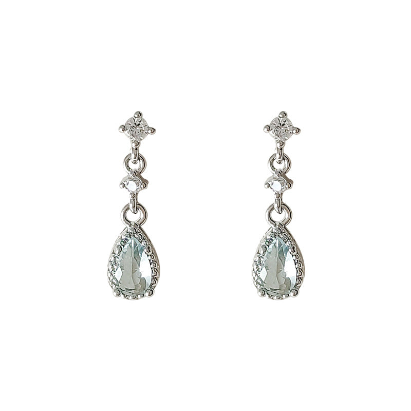 Women's Lake Blue Drop-shaped Zircon For French Simplicity Earrings
