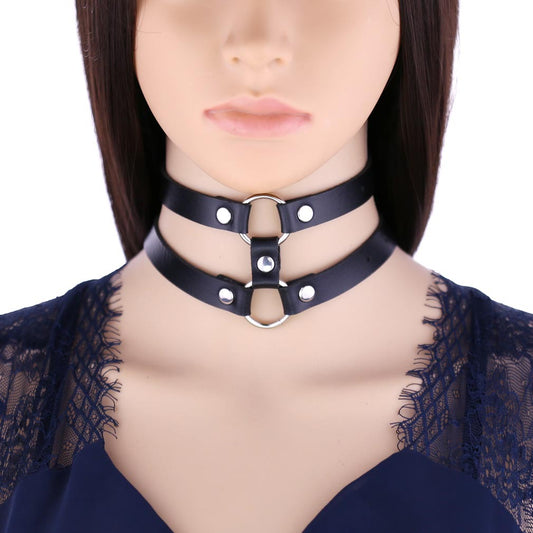 Gothic Style Leather Double Row Circle Simple Personality Necklaces