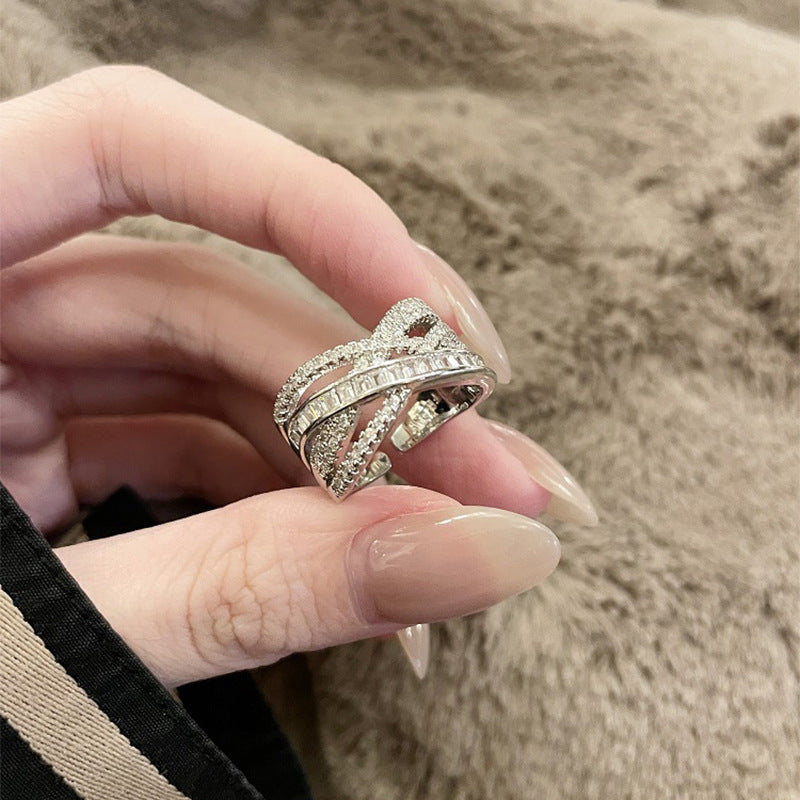 Super Flash Zircon Cross Open Fashion Index Rings