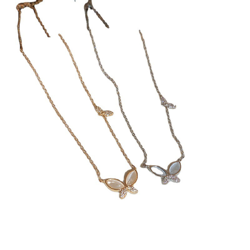 Colliers de luxe et de simplicité légers de Style froid de papillon d'opale de Zircon