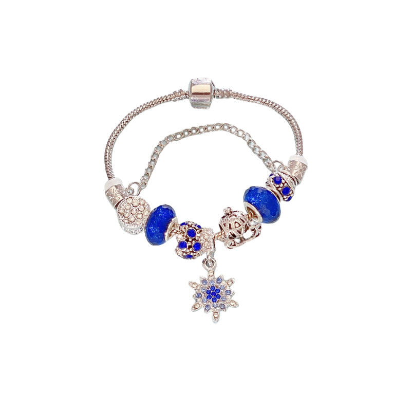 Schneeflocken-Anhänger, perlenbesetzte Schlangenknochen-Kettenarmbänder
