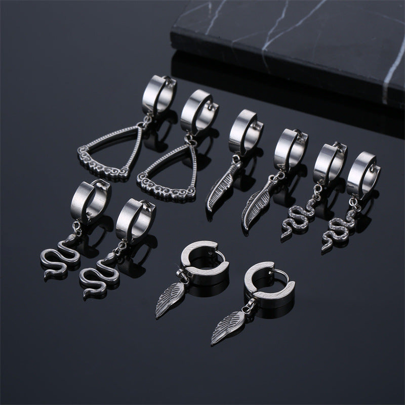 Herren Vintage Edelstahl Stil Feder Ohrclip Trendige Ohrringe