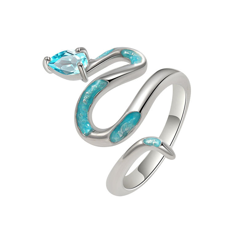 Women's & Men's Oil Dripping Green Snake Open Sier Ring
