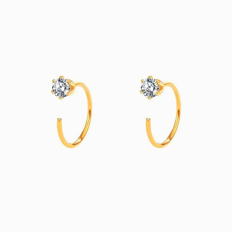 Stainless Steel Zircon Semicircle Ear Hook Rings
